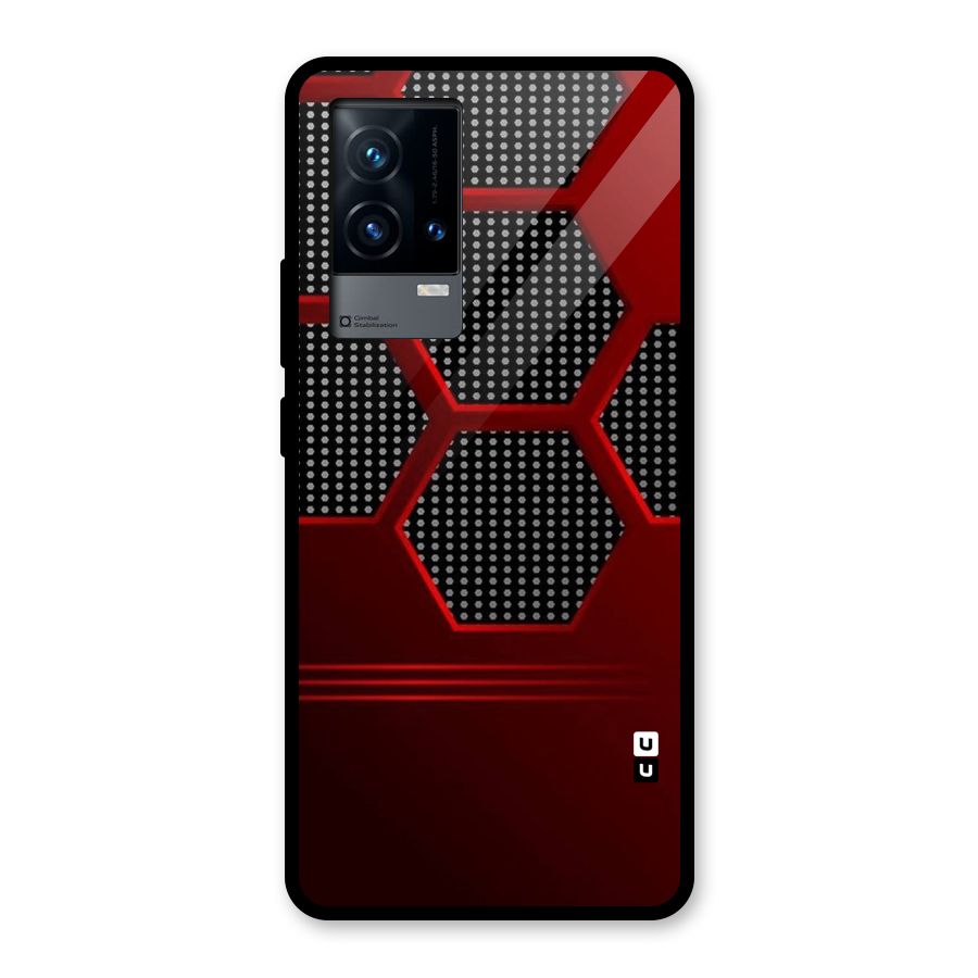 Red Black Hexagons Glass Back Case for iQOO 9 5G