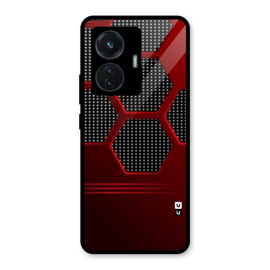 Red Black Hexagons Glass Back Case for iQOO Z6 44W