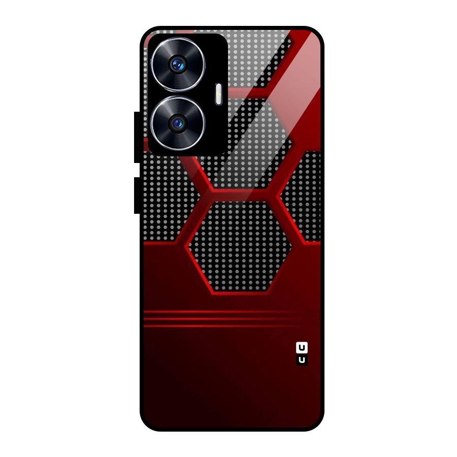 Red Black Hexagons Glass Back Case for realme C55