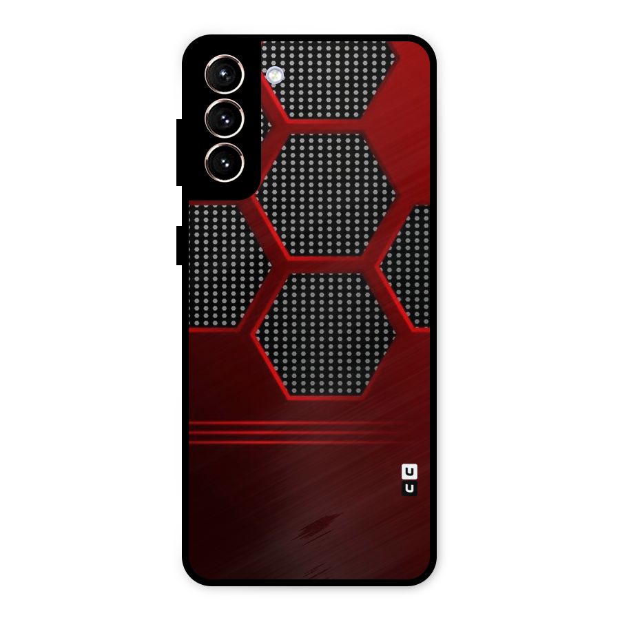 Red Black Hexagons Metal Back Case for Galaxy S21 Plus