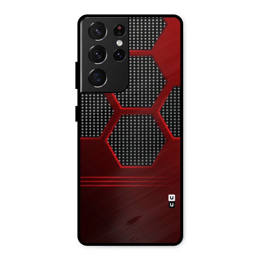 Red Black Hexagons Metal Back Case for Galaxy S21 Ultra 5G