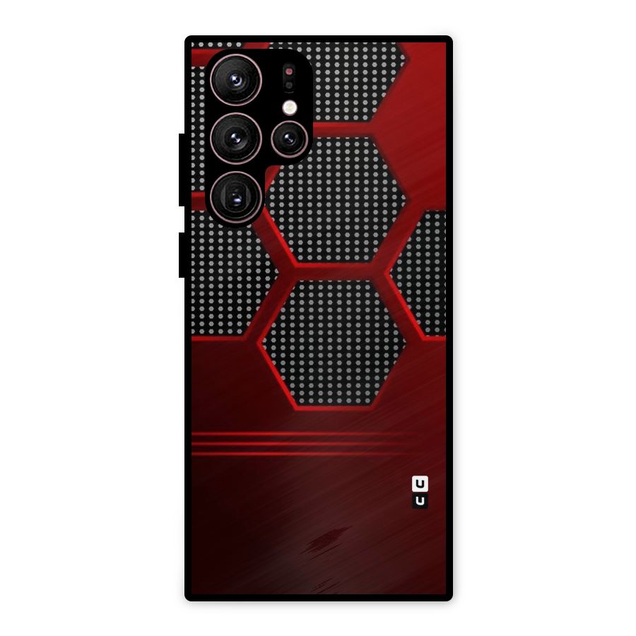 Red Black Hexagons Metal Back Case for Galaxy S22 Ultra 5G