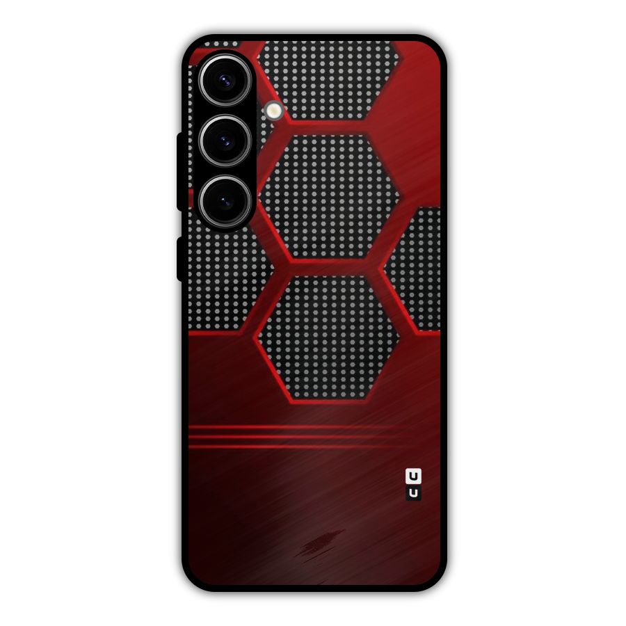 Red Black Hexagons Metal Back Case for Galaxy S24 Plus