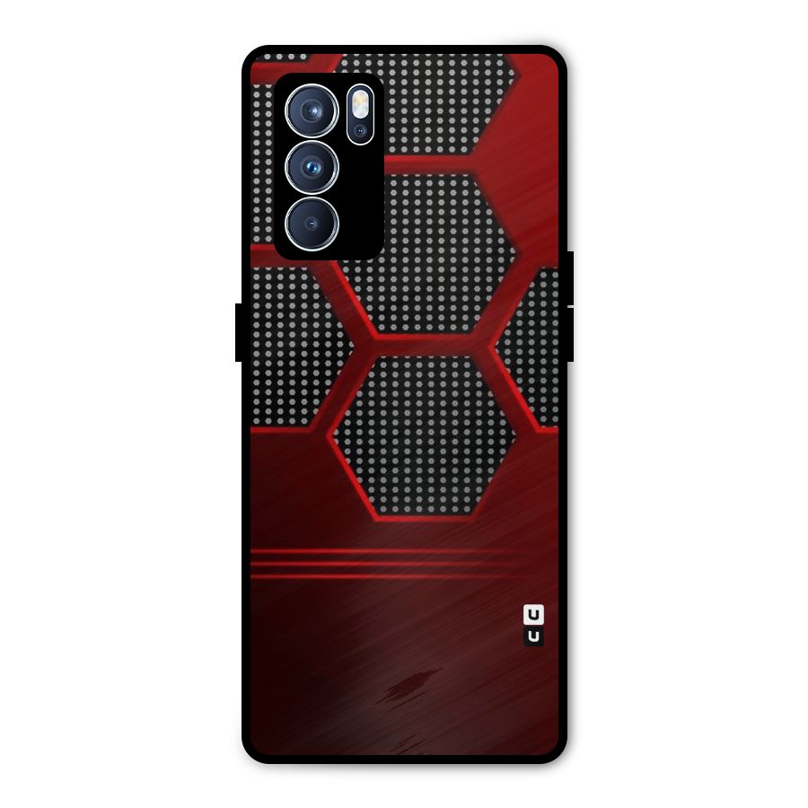 Red Black Hexagons Metal Back Case for Oppo Reno6 Pro 5G