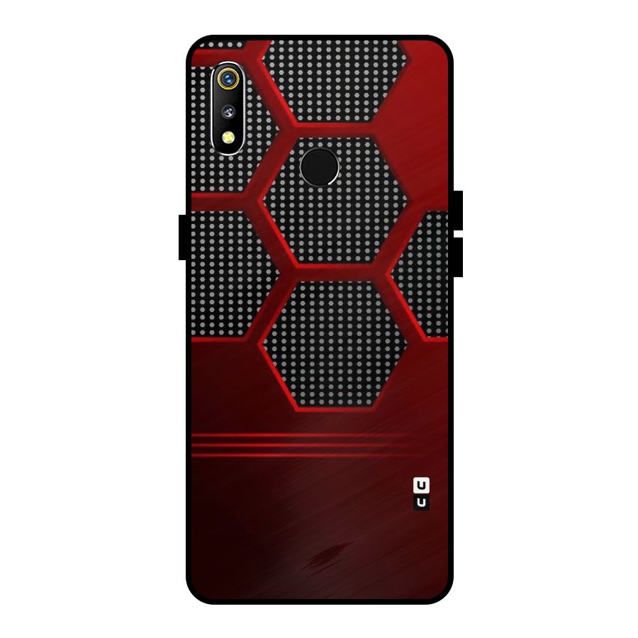 Red Black Hexagons Metal Back Case for Realme 3i