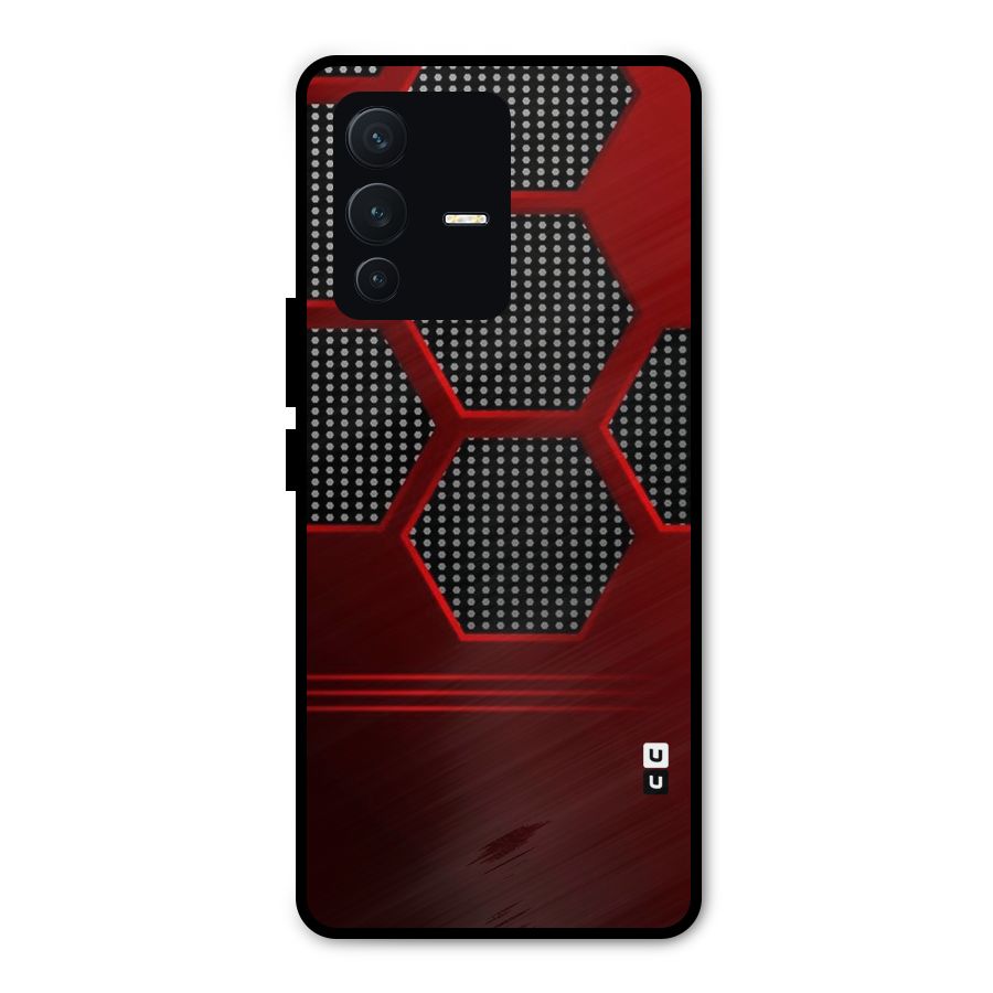 Red Black Hexagons Metal Back Case for Vivo V23 Pro