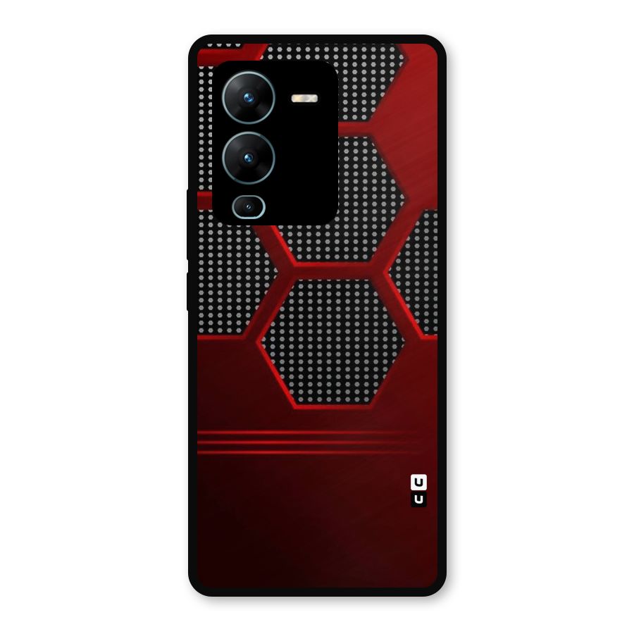 Red Black Hexagons Metal Back Case for Vivo V25 Pro