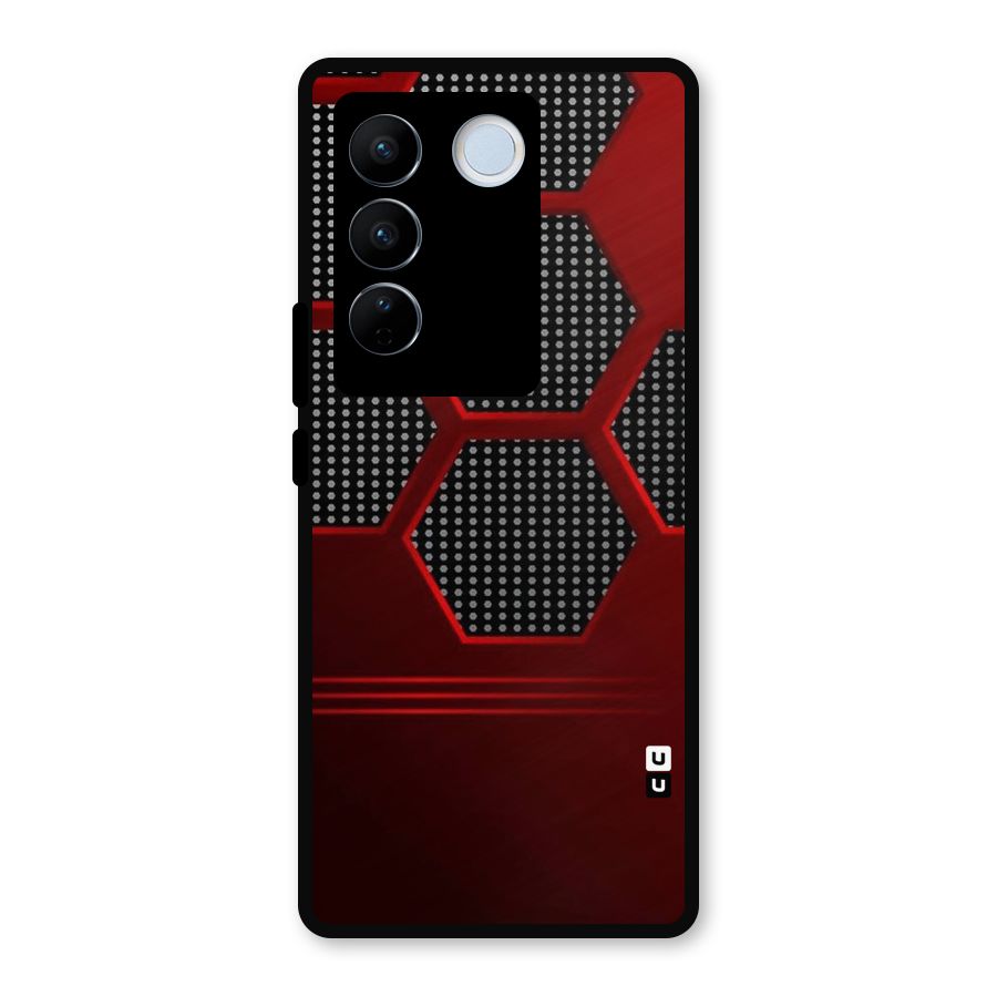 Red Black Hexagons Metal Back Case for Vivo V27 Pro