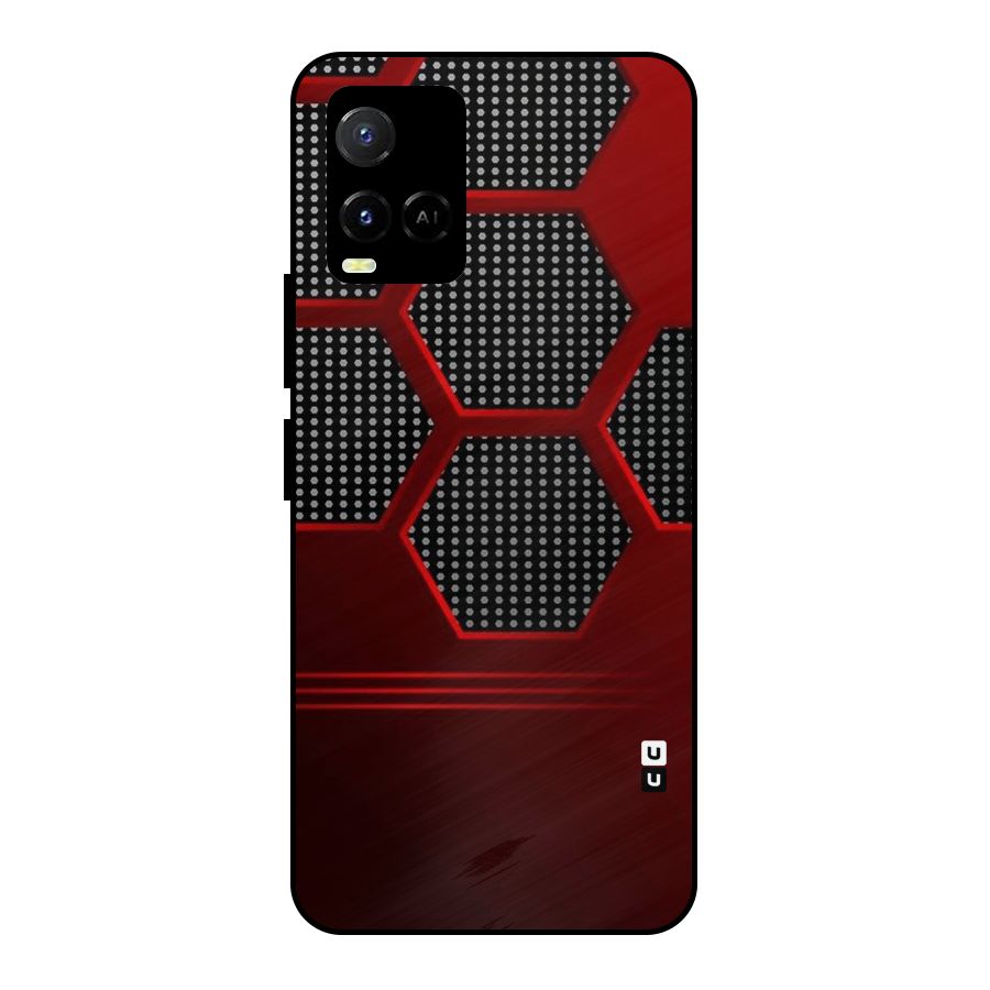 Red Black Hexagons Metal Back Case for Vivo Y21G