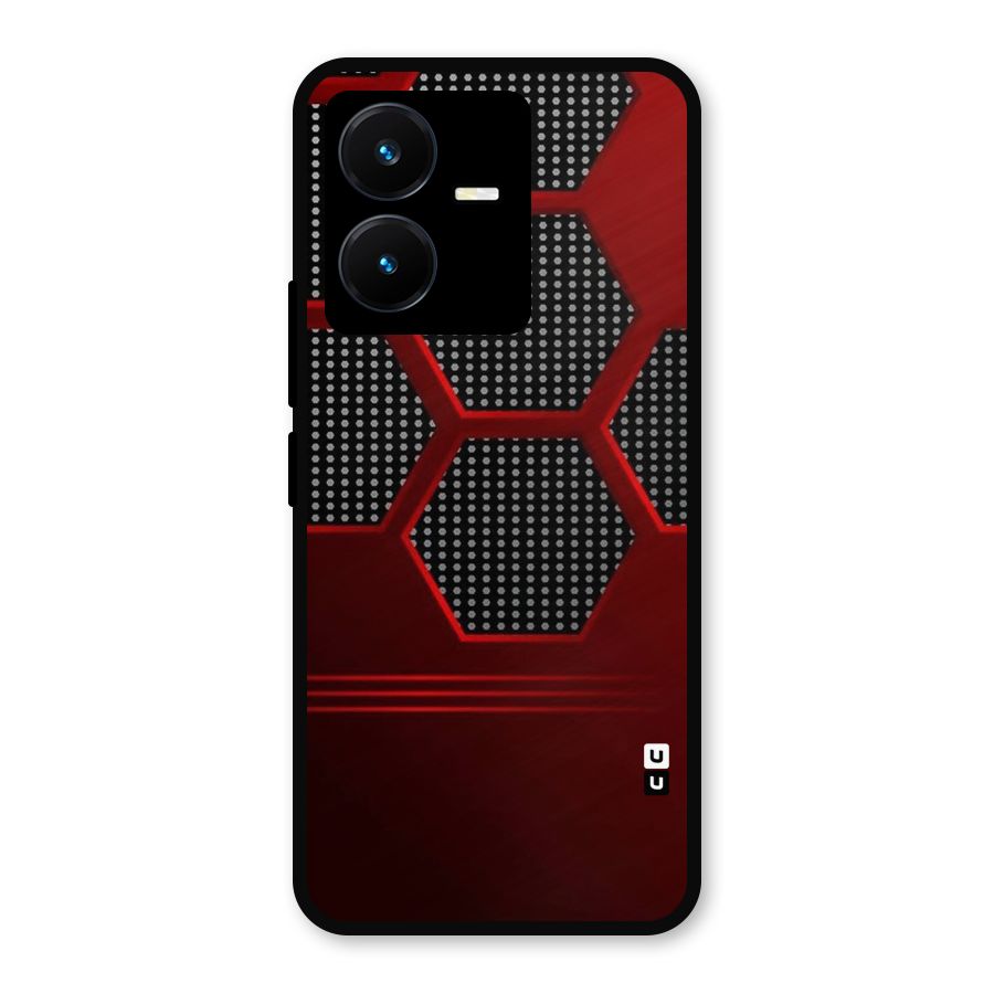 Red Black Hexagons Metal Back Case for Vivo Y22