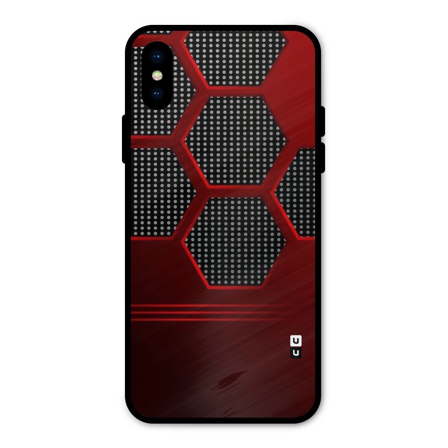 Red Black Hexagons Metal Back Case for iPhone X