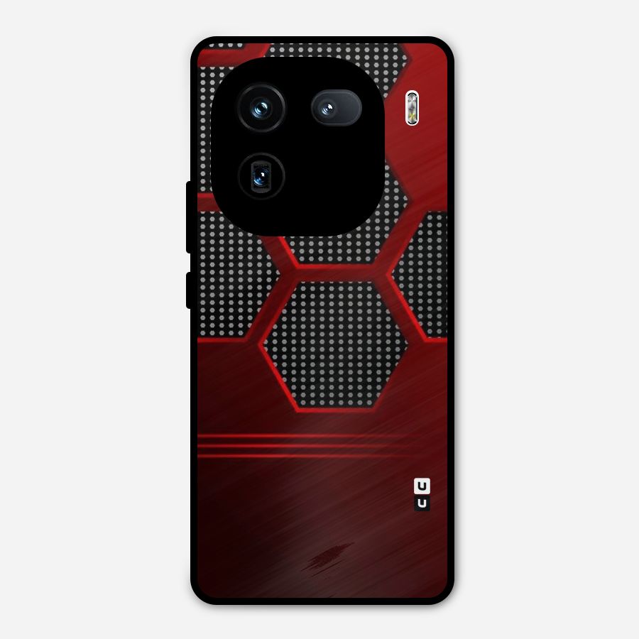 Red Black Hexagons Metal Back Case for iQOO 12