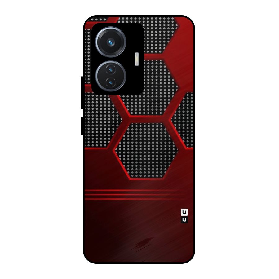 Red Black Hexagons Metal Back Case for iQOO Z6 44W