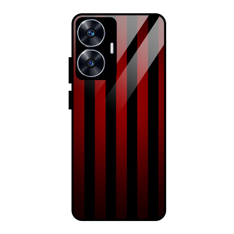 Red Black Stripes Glass Back Case for Realme Narzo N55