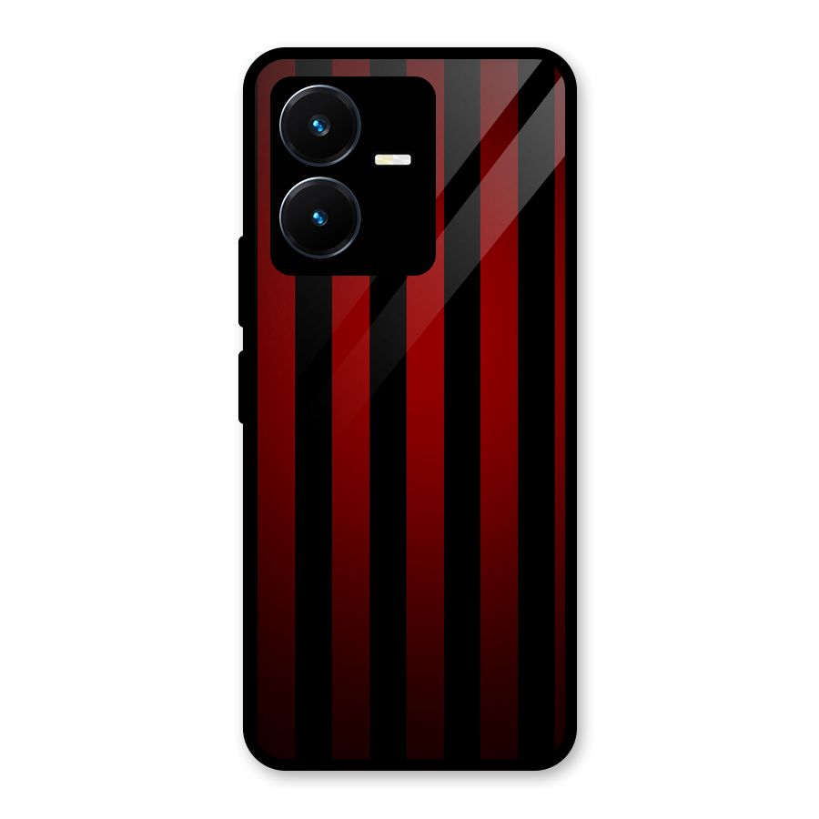 Red Black Stripes Glass Back Case for Vivo Y22s