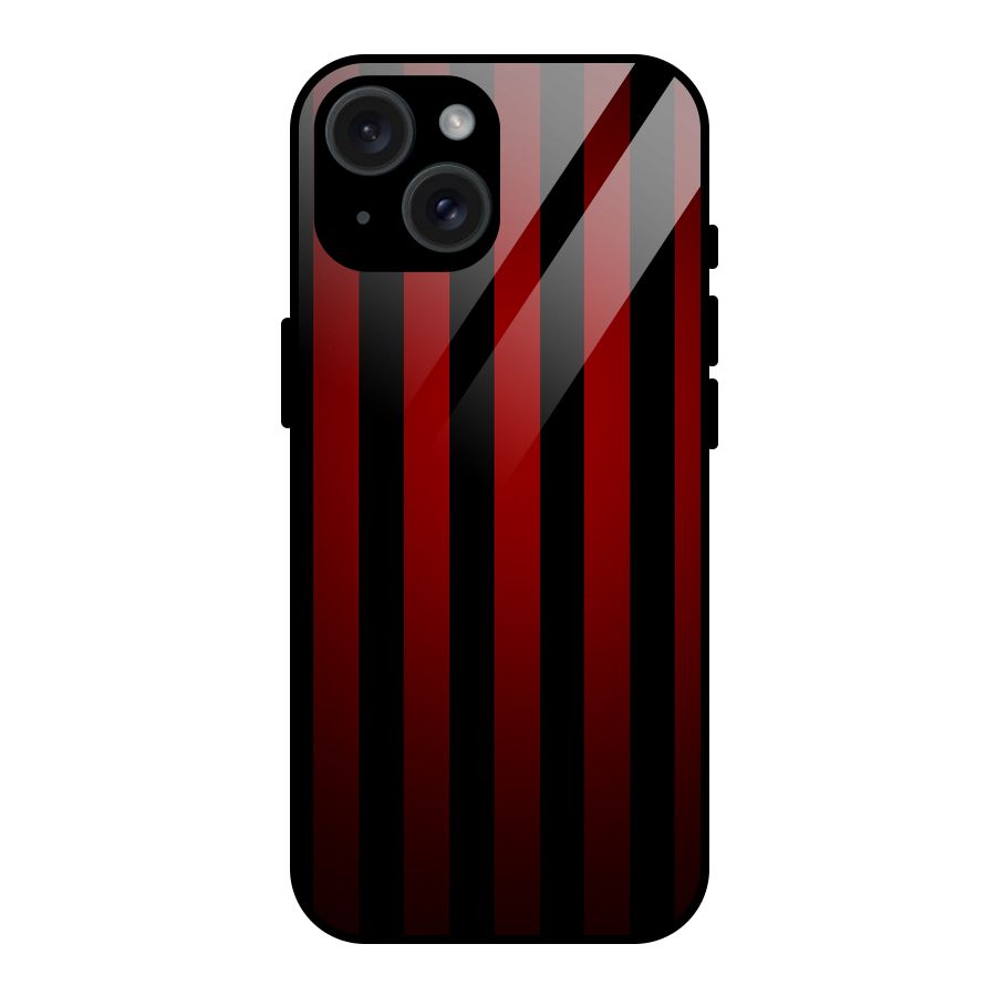 Red Black Stripes Glass Back Case for iPhone 15