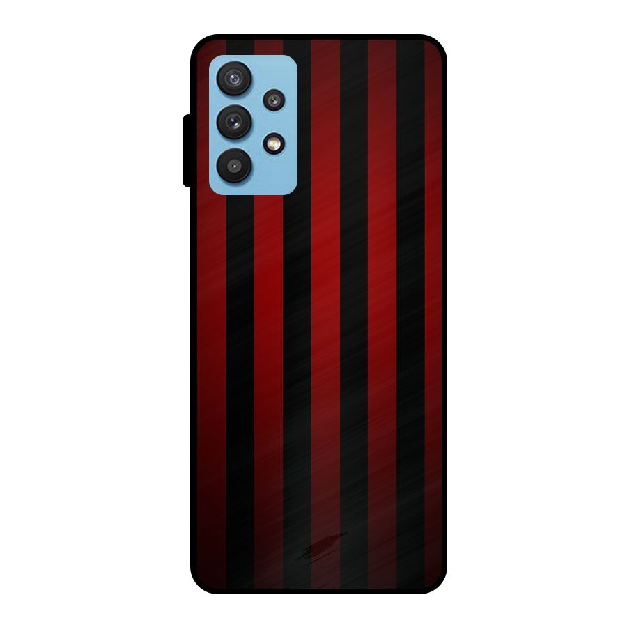 Red Black Stripes Metal Back Case for Galaxy M32 5G