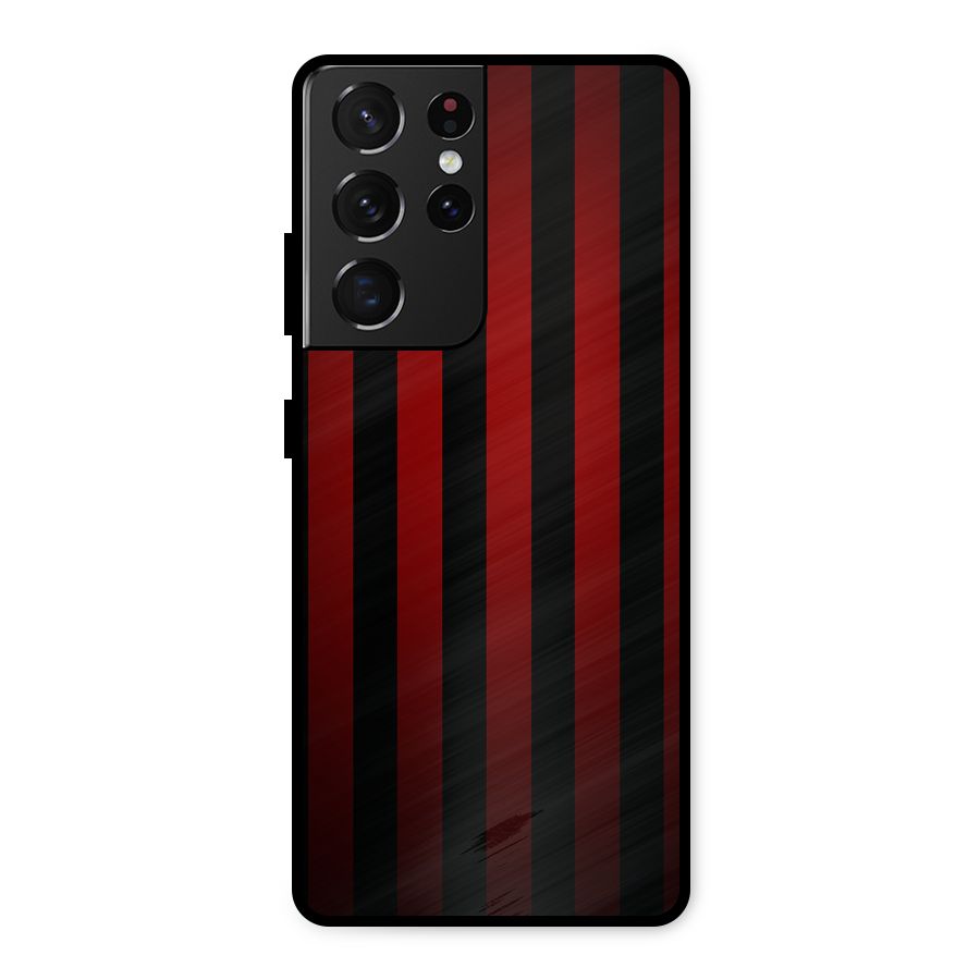 Red Black Stripes Metal Back Case for Galaxy S21 Ultra 5G