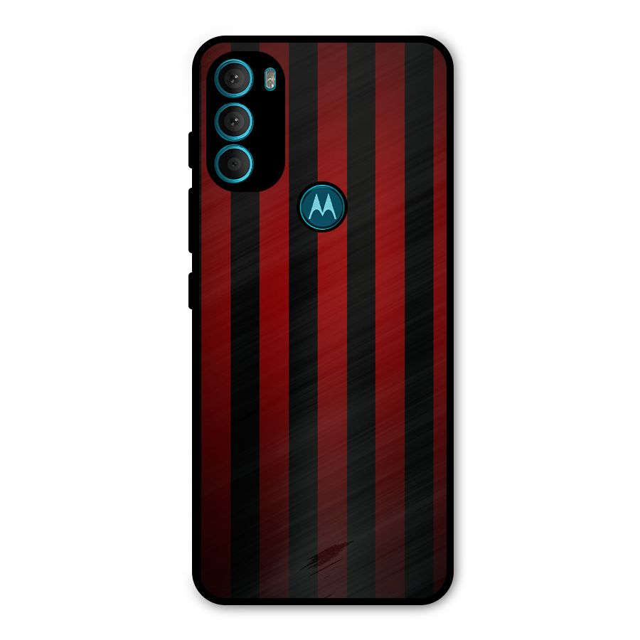 Red Black Stripes Metal Back Case for Moto G71 5G