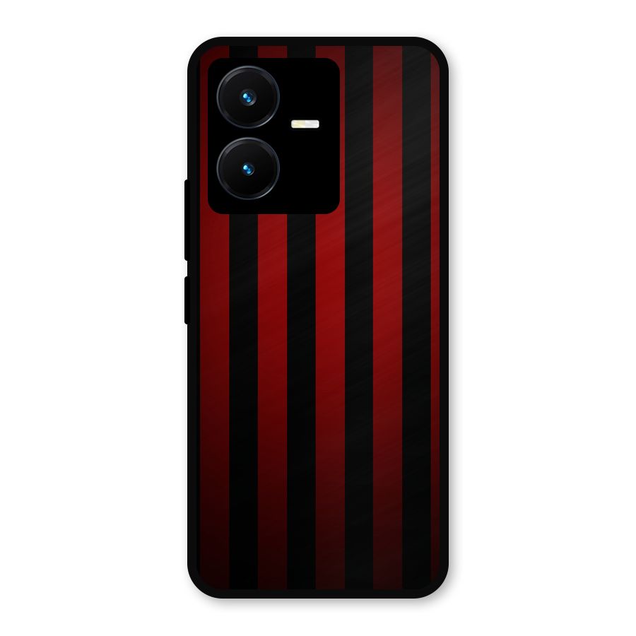 Red Black Stripes Metal Back Case for Vivo Y22s