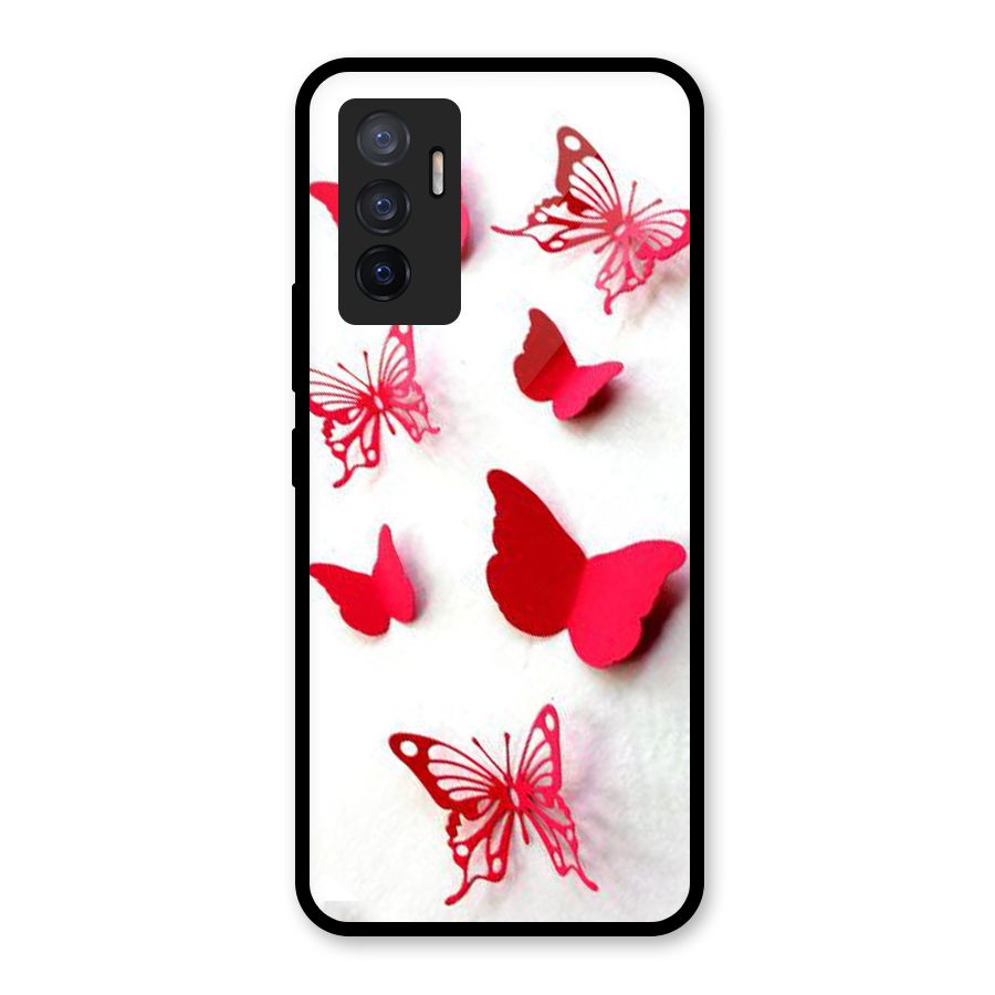 Red Butterflies Glass Back Case for Vivo V23e