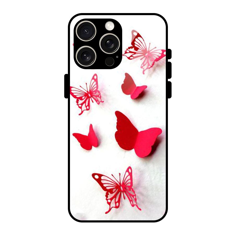 Red Butterflies Glass Back Case for iPhone 15 Pro Max