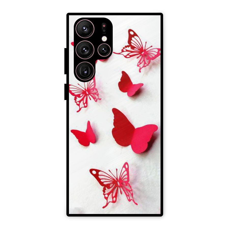 Red Butterflies Metal Back Case for Galaxy S22 Ultra 5G