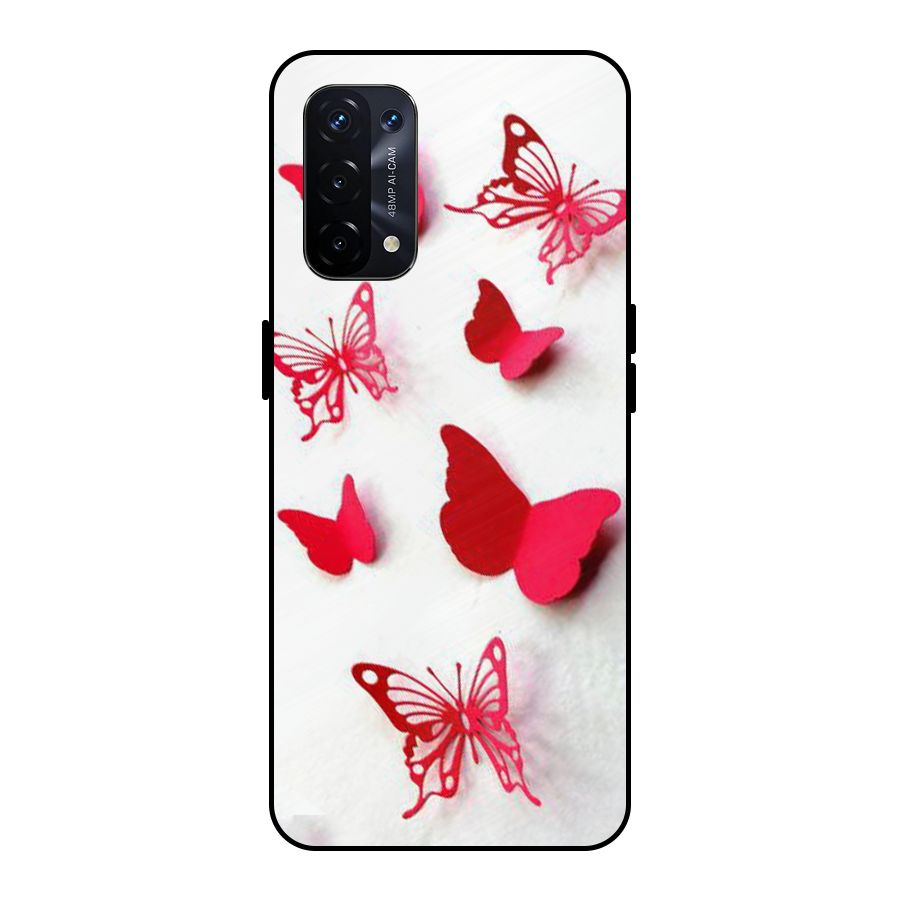 Red Butterflies Metal Back Case for Oppo A74 5G