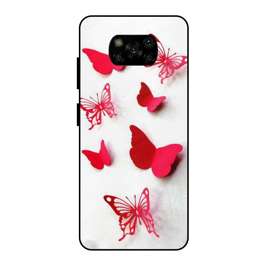 Red Butterflies Metal Back Case for Poco X3