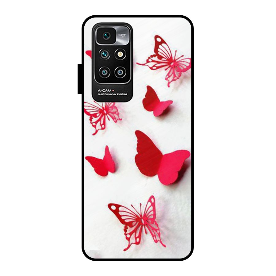 Red Butterflies Metal Back Case for Redmi 10 Prime