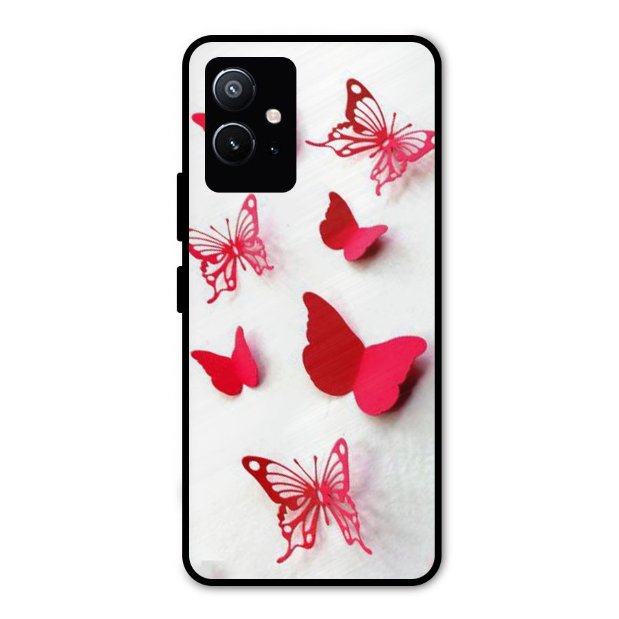 Red Butterflies Metal Back Case for Vivo T1 5G