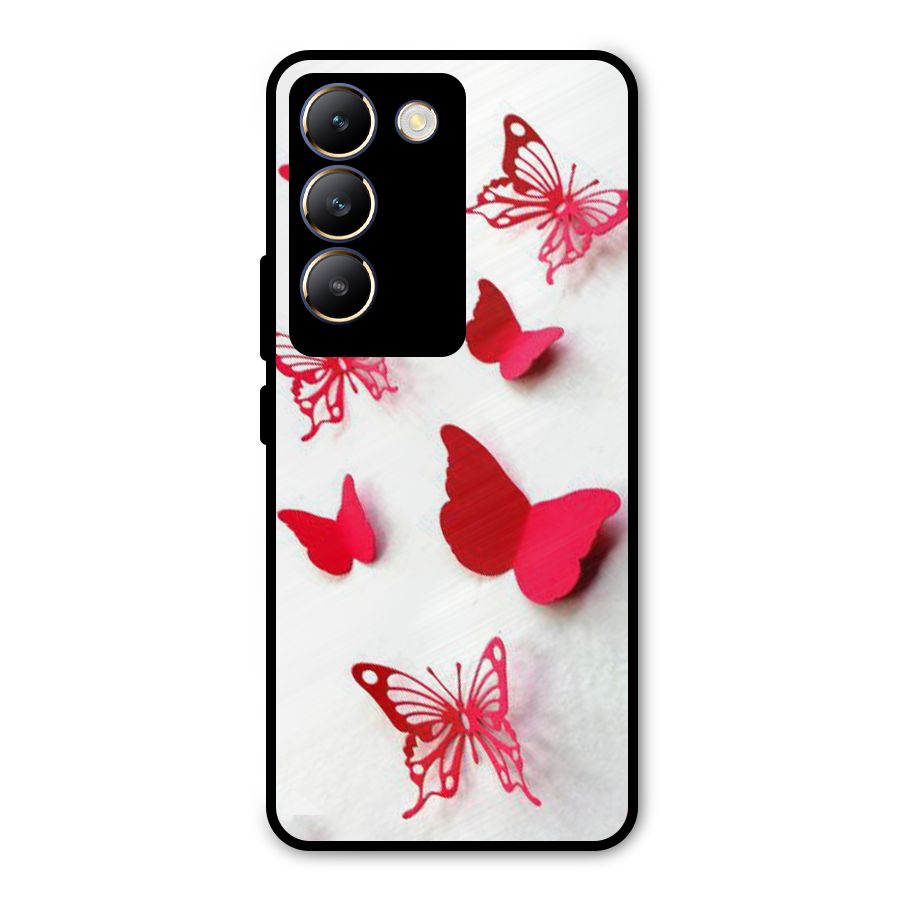 Red Butterflies Metal Back Case for Vivo T3 5G