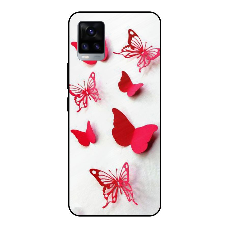Red Butterflies Metal Back Case for Vivo V20 2021