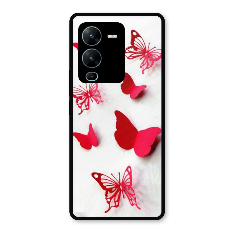 Red Butterflies Metal Back Case for Vivo V25 Pro