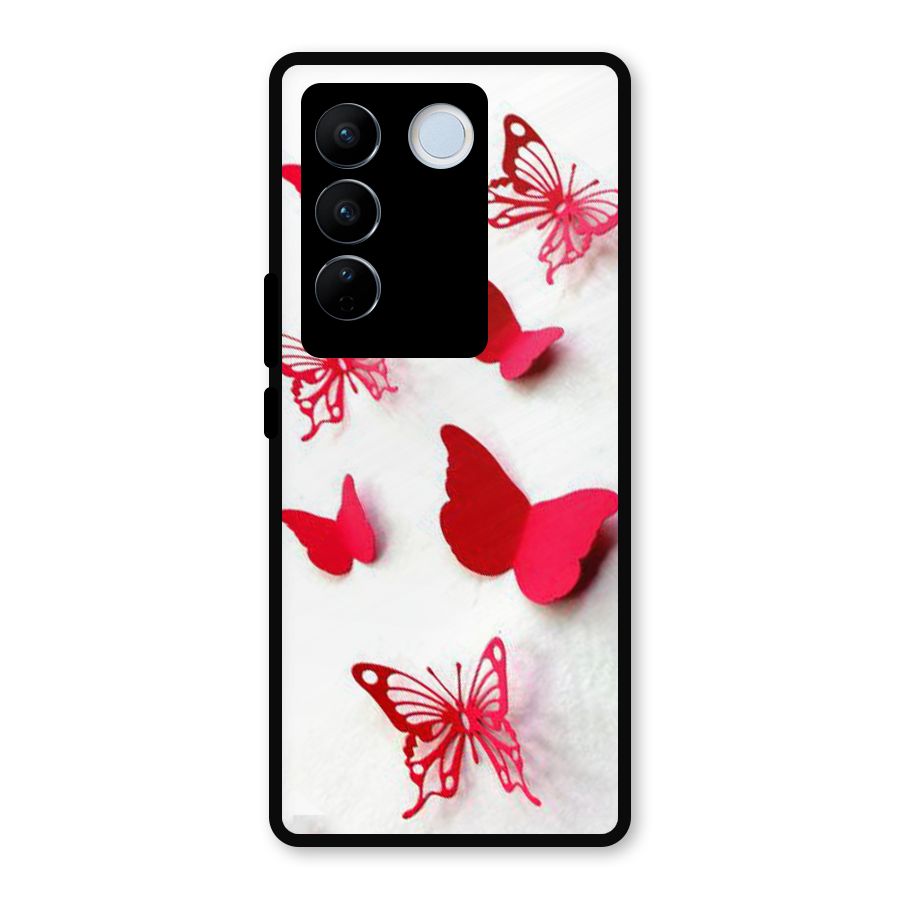 Red Butterflies Metal Back Case for Vivo V27