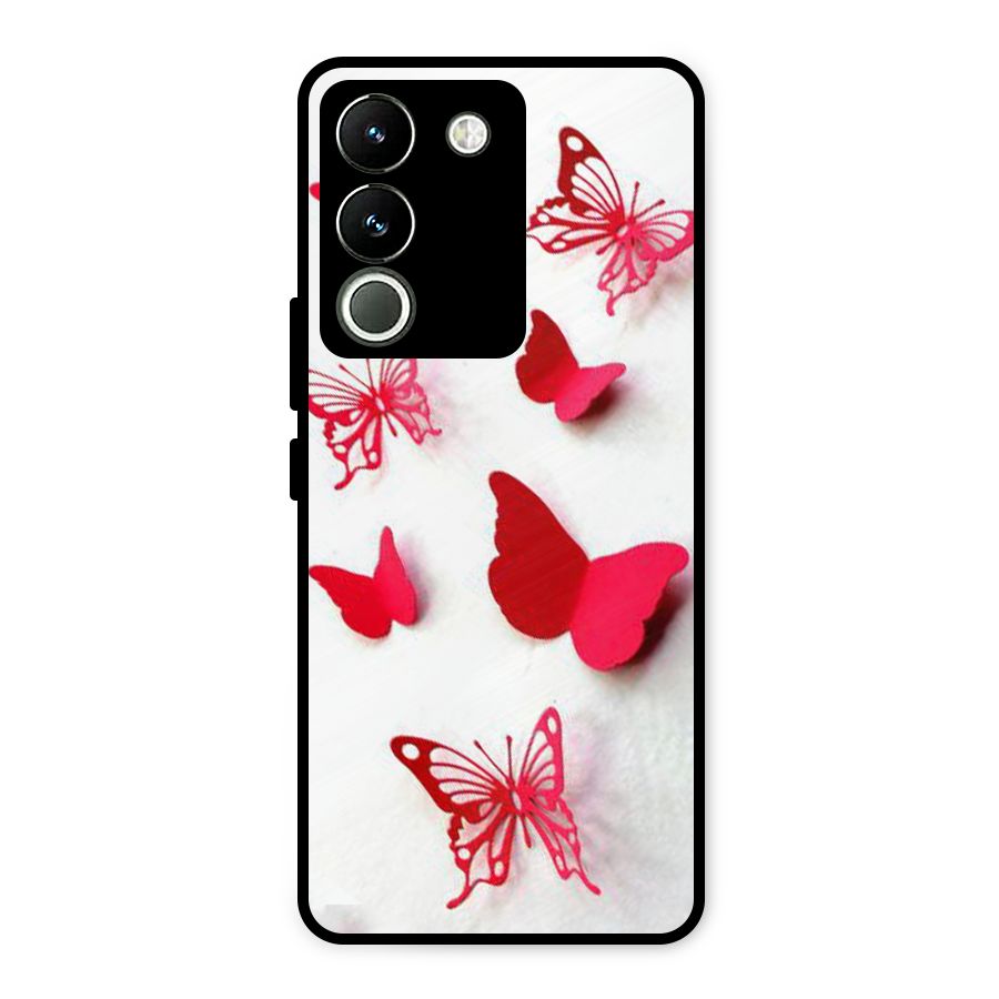 Red Butterflies Metal Back Case for Vivo Y200
