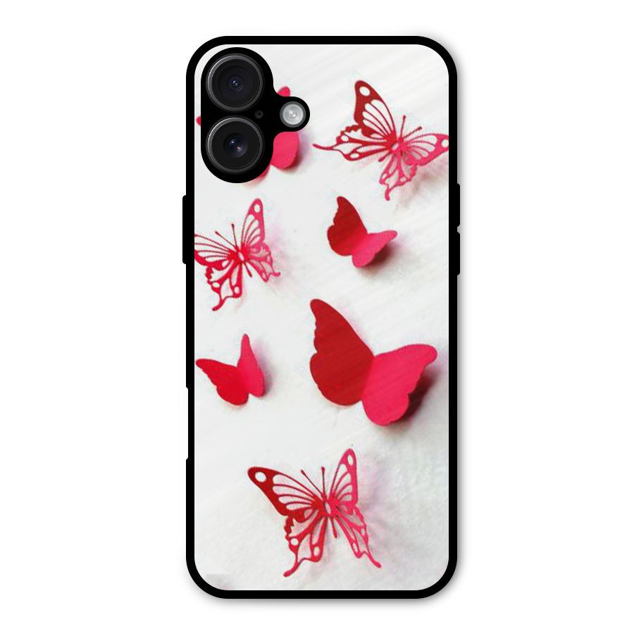 Red Butterflies Metal Back Case for iPhone 16 Plus