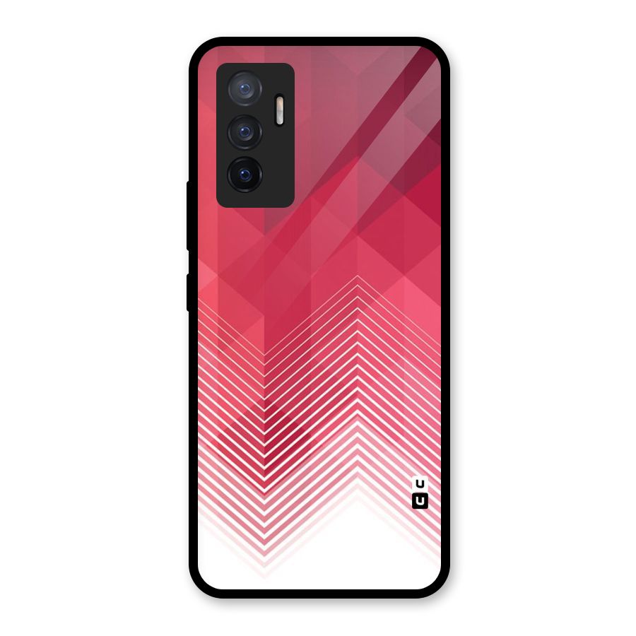 Red Chevron Abstract Glass Back Case for Vivo V23e