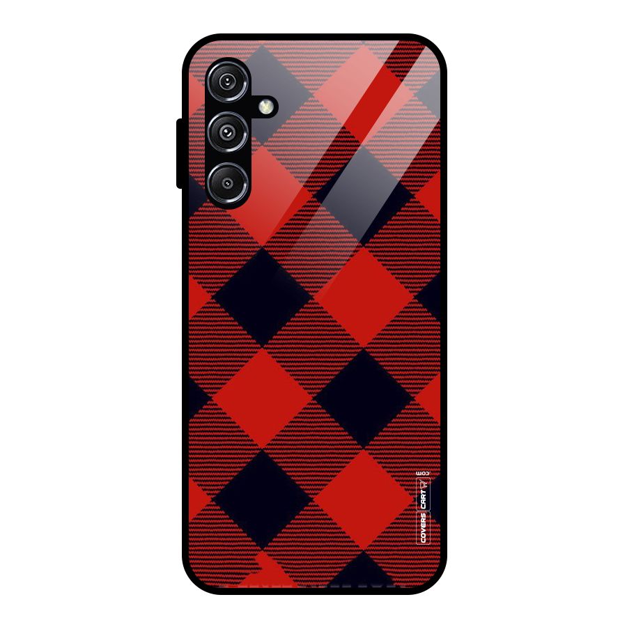 Red Diagonal Check Glass Back Case for Galaxy M34 5G