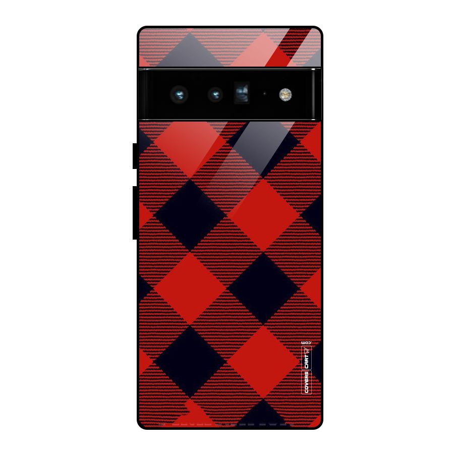 Red Diagonal Check Glass Back Case for Google Pixel 6 Pro
