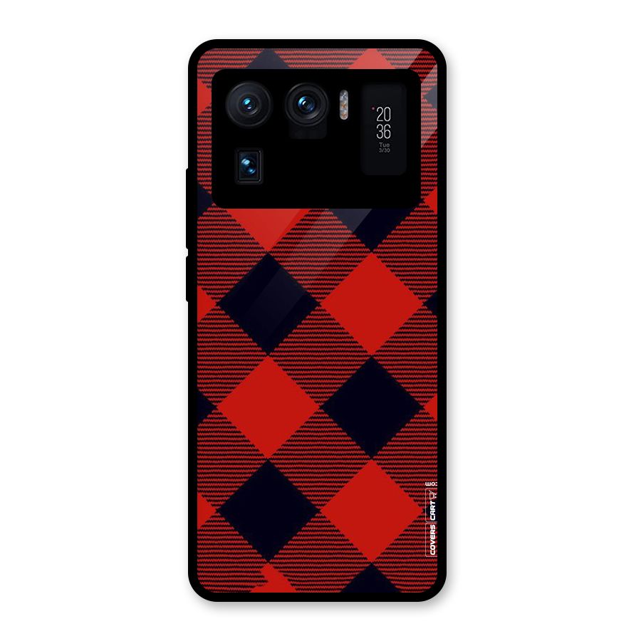 Red Diagonal Check Glass Back Case for Mi 11 Ultra