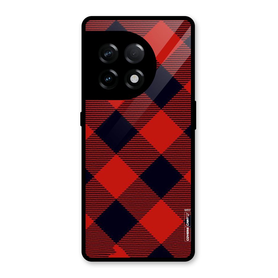 Red Diagonal Check Glass Back Case for OnePlus 11R