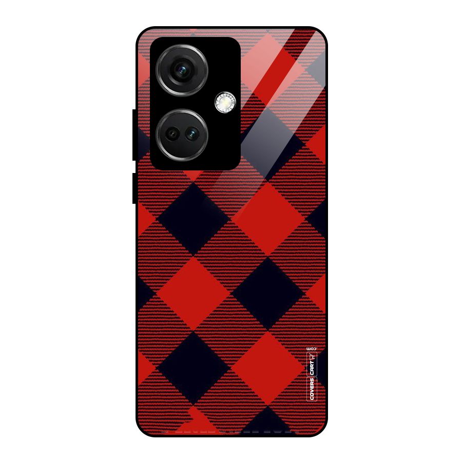 Red Diagonal Check Glass Back Case for OnePlus Nord CE 3 5G