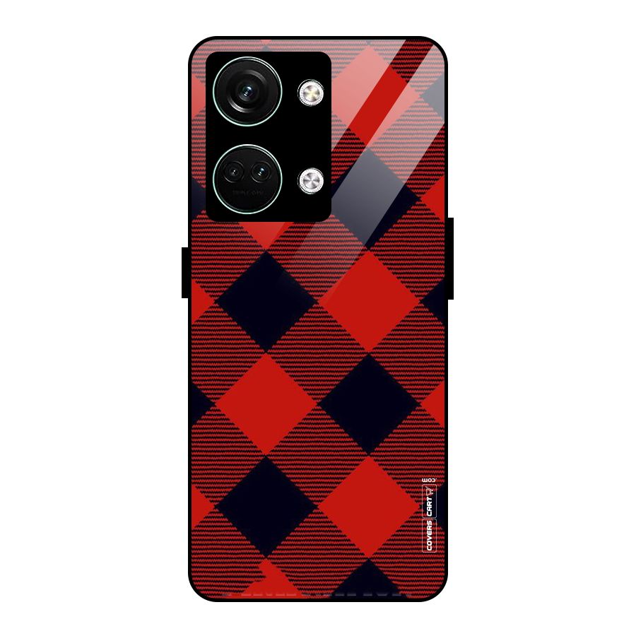Red Diagonal Check Glass Back Case for Oneplus Nord 3