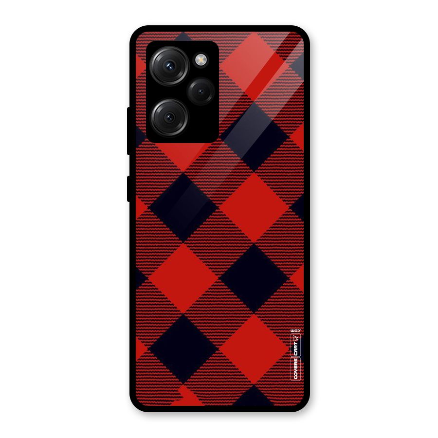 Red Diagonal Check Glass Back Case for Poco X5 Pro