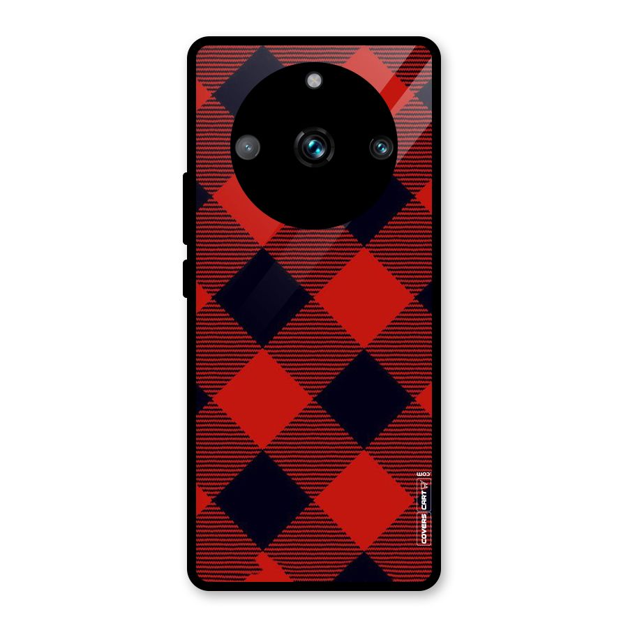 Red Diagonal Check Glass Back Case for Realme 11 Pro Plus