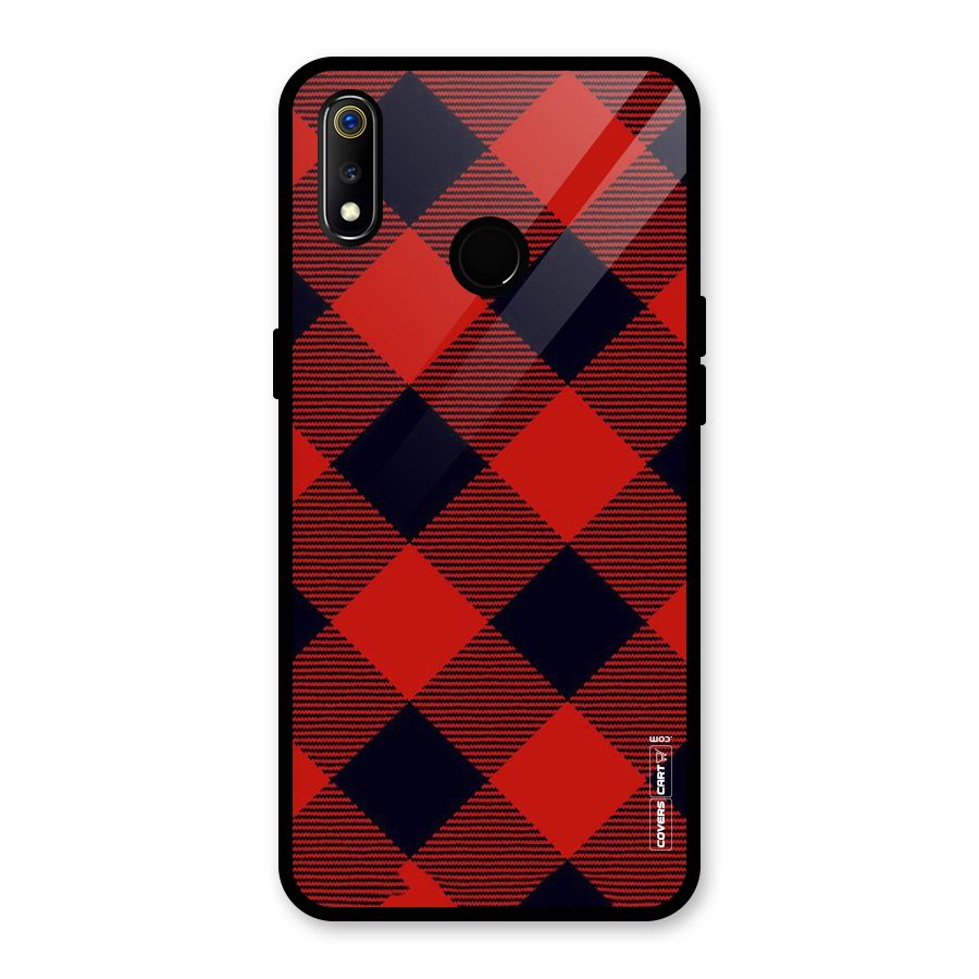 Red Diagonal Check Glass Back Case for Realme 3i