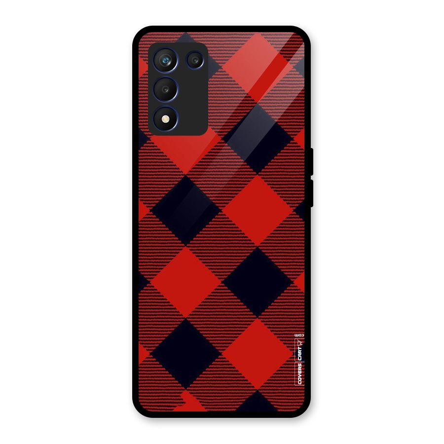 Red Diagonal Check Glass Back Case for Realme 9 5G Speed
