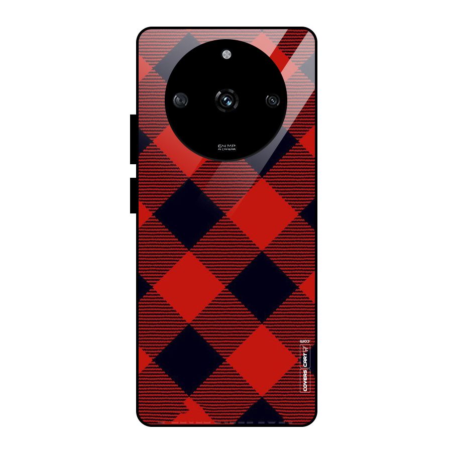 Red Diagonal Check Glass Back Case for Realme Narzo 60 5G