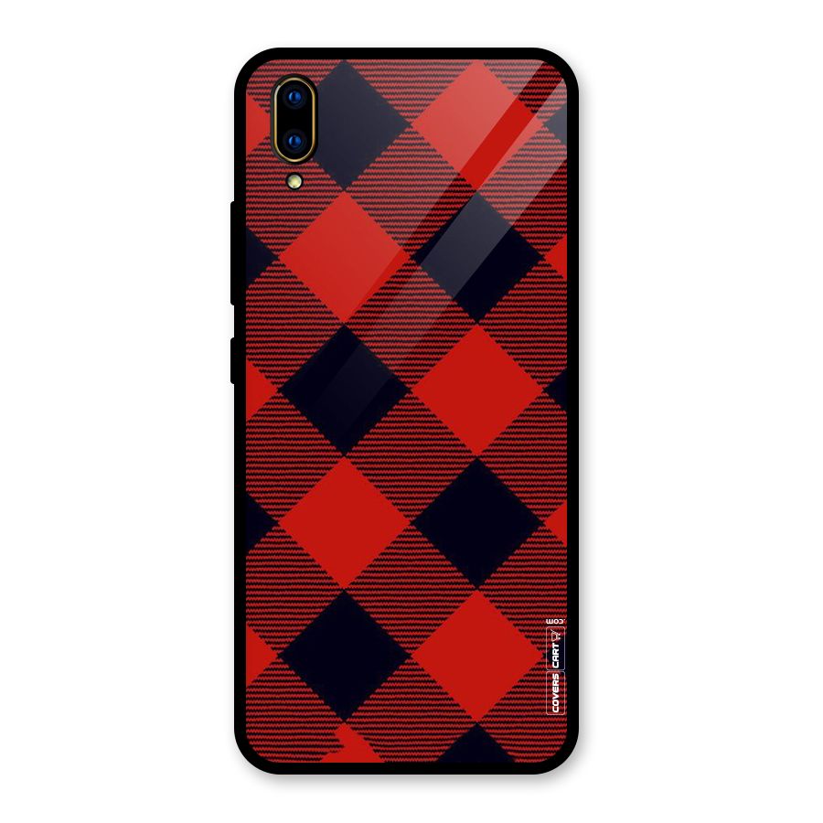 Red Diagonal Check Glass Back Case for Vivo V11 Pro